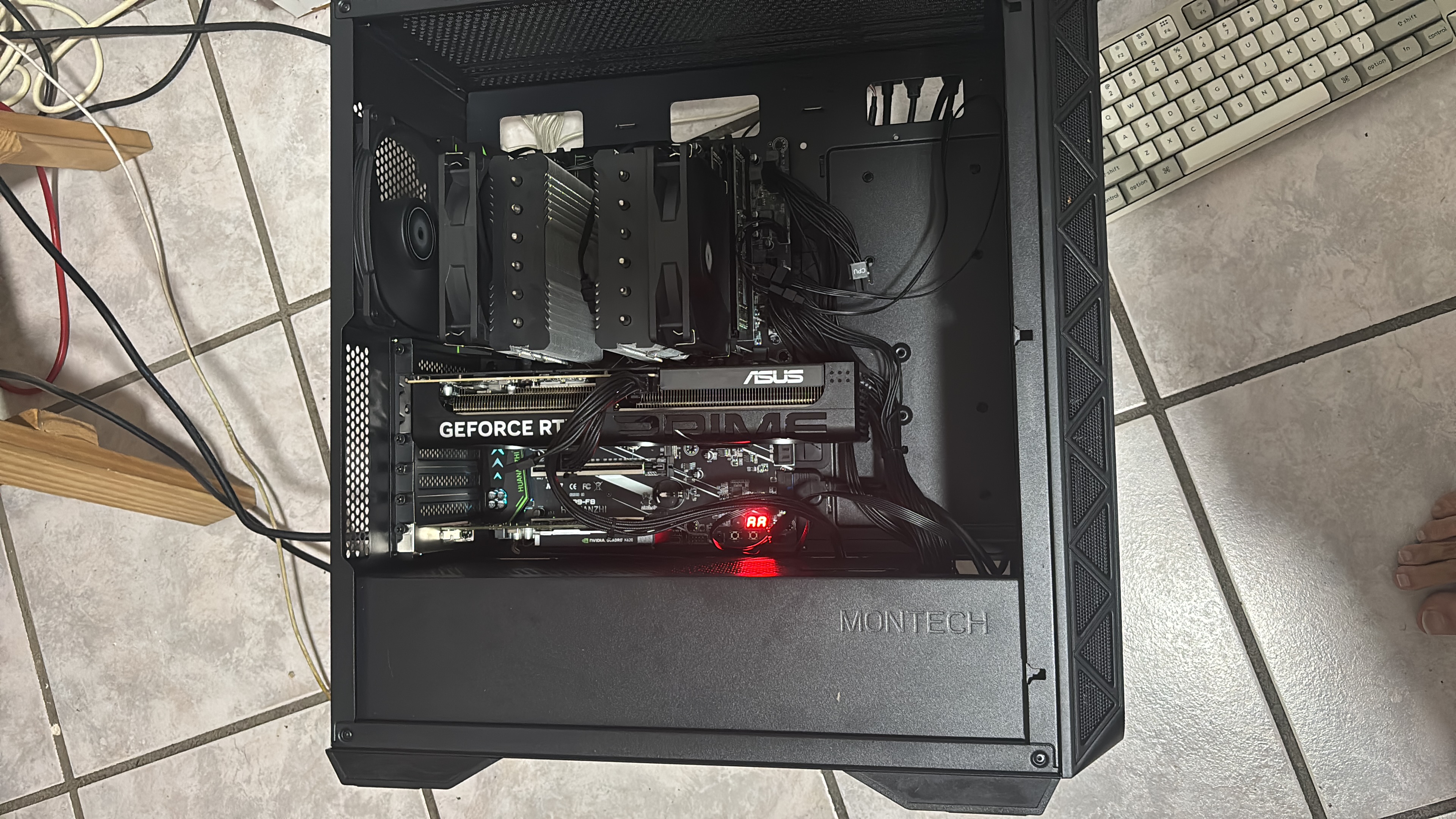 The workstation powered on and running